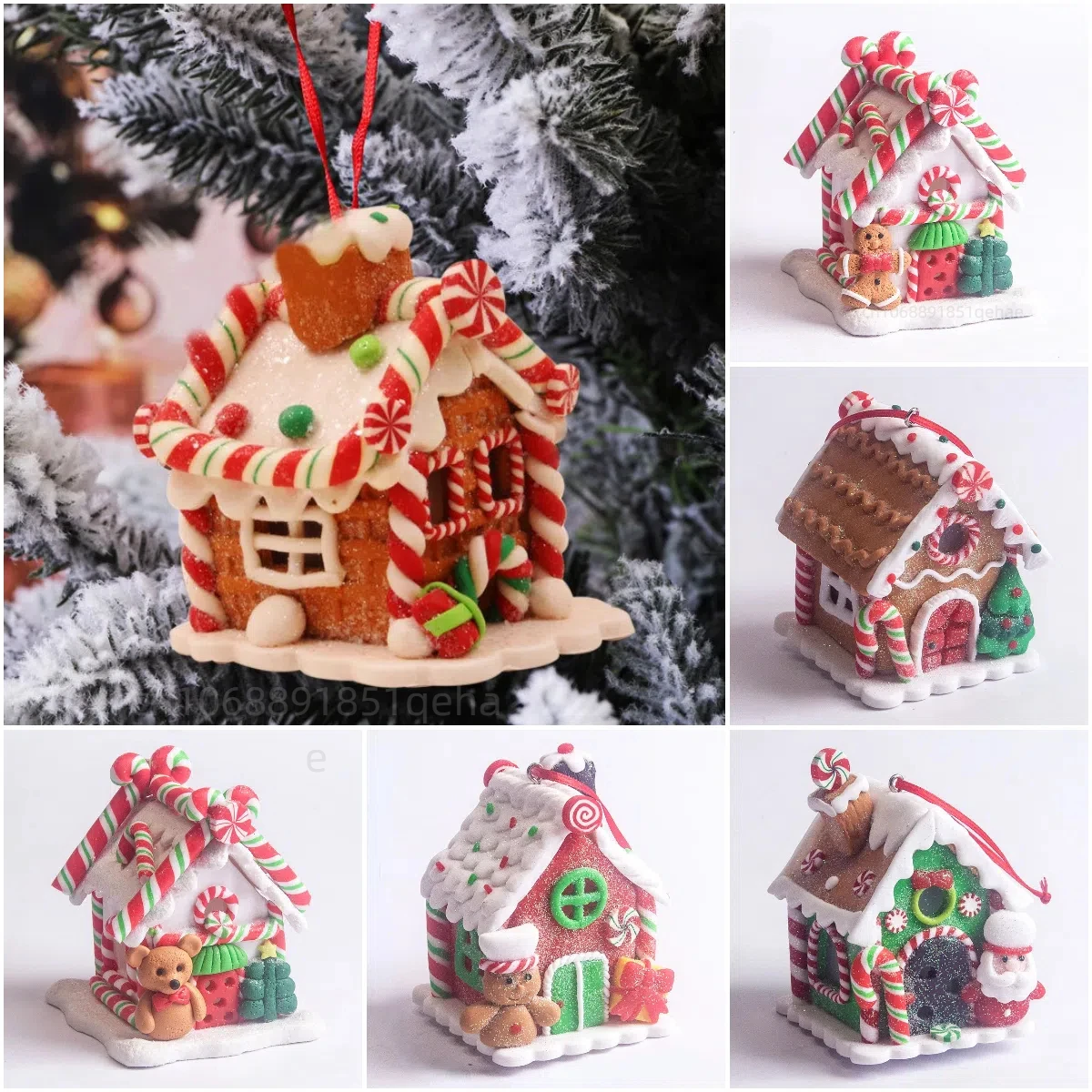 Christmas Theme LED Pendant Snowman Gingerbread Santa Claus Light House Soft Pottery Hanging Tree Home New Year Party Decoration