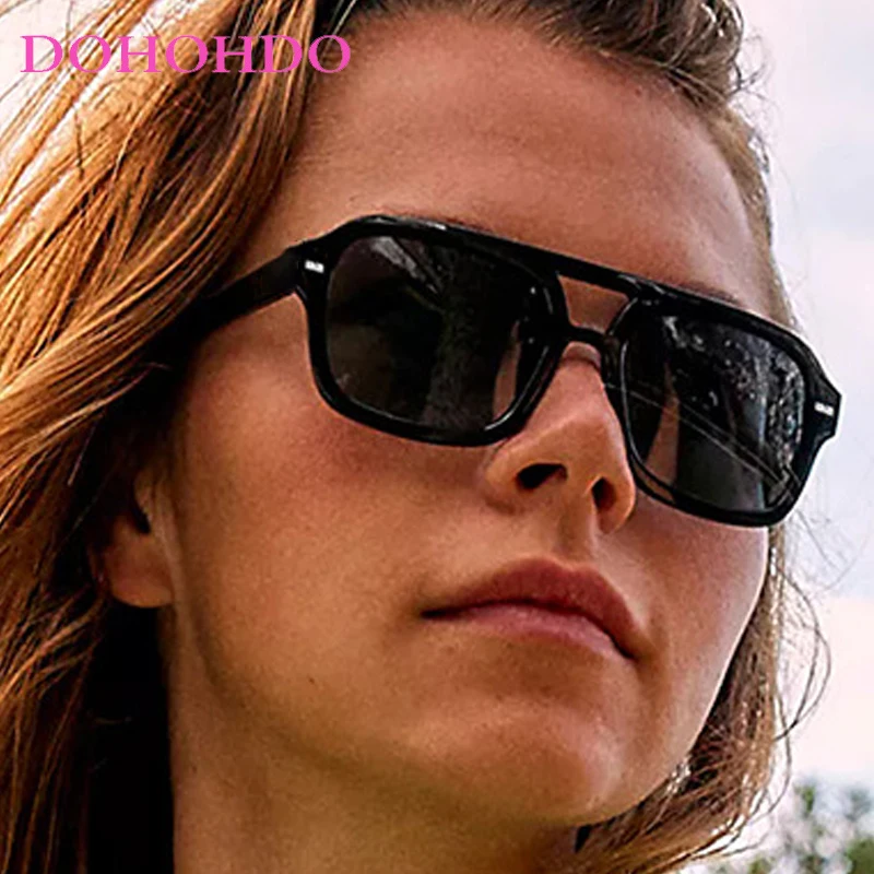 

Trendy Luxury Brand Design Vintage Rivets Double Bridge Pilot Sunglasses Men Women Personality Travel Driving Sun Glasses UV400