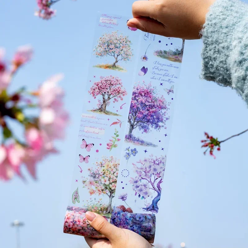 1 rollo de cinta PET que florecen árboles del bosque bosque fresco rosa corte de ensueño sombras bosque circulante adhesivo 6CM * 2m