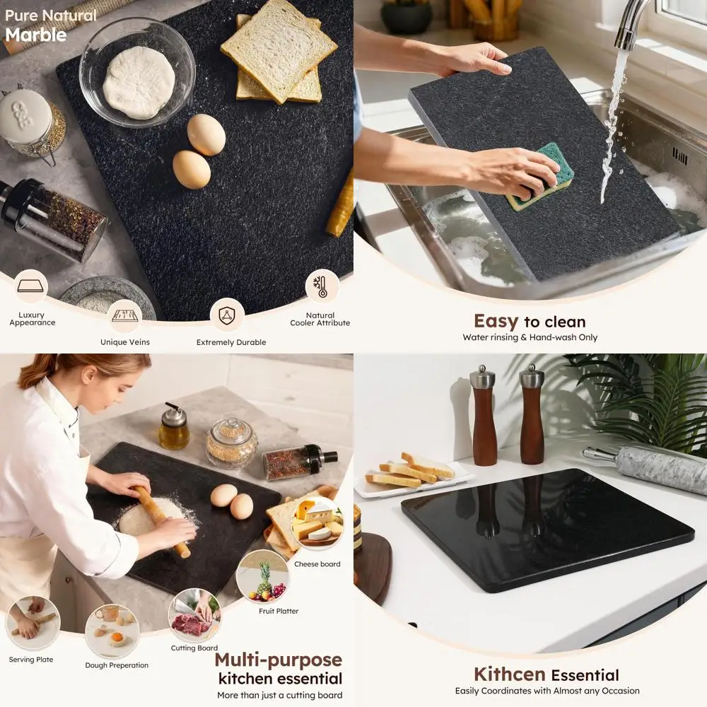 

Large 16x20 Inch Black Granite Kitchen Cutting Board with Non-Slip Feet for Cheese, Charcuterie, Dough, Chocolate - 1 Piece