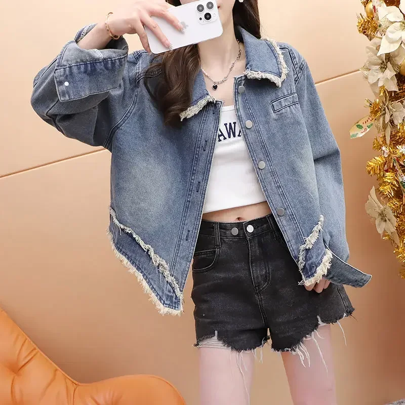 Cowboyjas Korte Dames Lente Herfst Nieuwe Loszittende Luie en Luie Veelzijdige Design Sense Tops