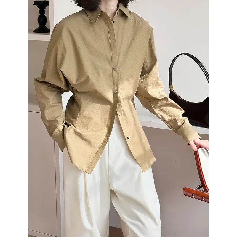New Spring Shirt for Women's Waist Lapel Long Sleeve Design Commuter Style Shirt