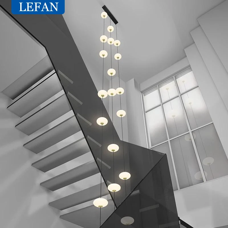 Modern Led staircase chandelier living room hanging light designer Villa duplex building  oval string attic pendant lighting