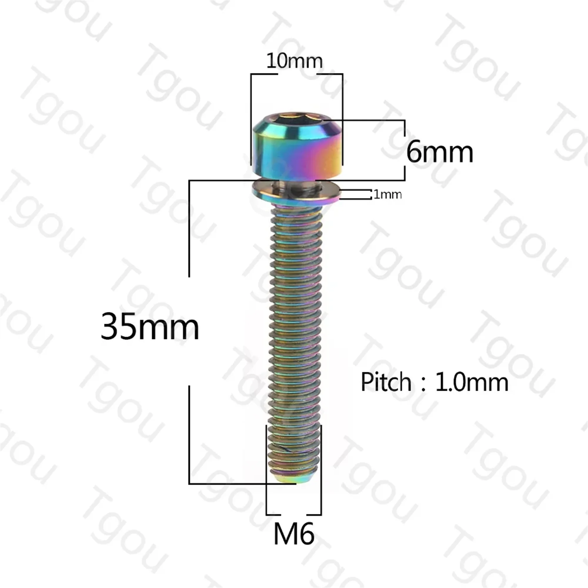 Tgou Titanium Bolt M6x16/18/20/25/30/35mm Hex Head with Washer Screw for Bicycle 8pcs