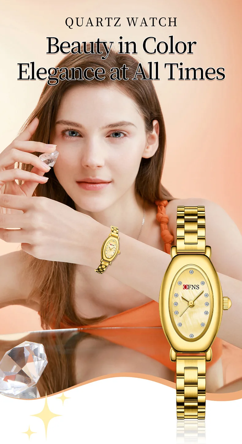 Ofns Women's Oval Mother Pearl Dial Quartz Watch, Genuine Leather , Luxury Waterproof Female Wristwatch, Unique Vintage Design