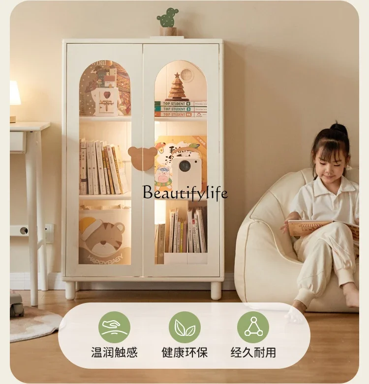 yj 5 Solid Wood Bookcase Simple Cream Style Floor White Storage Display Storage Cabinet