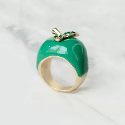 Fashion Cute Green Apple Rings Enamel Oil Drip Rhinestone Poison Apple Rings for Women Exaggerate Rings Cosplay Jewelry Gifts