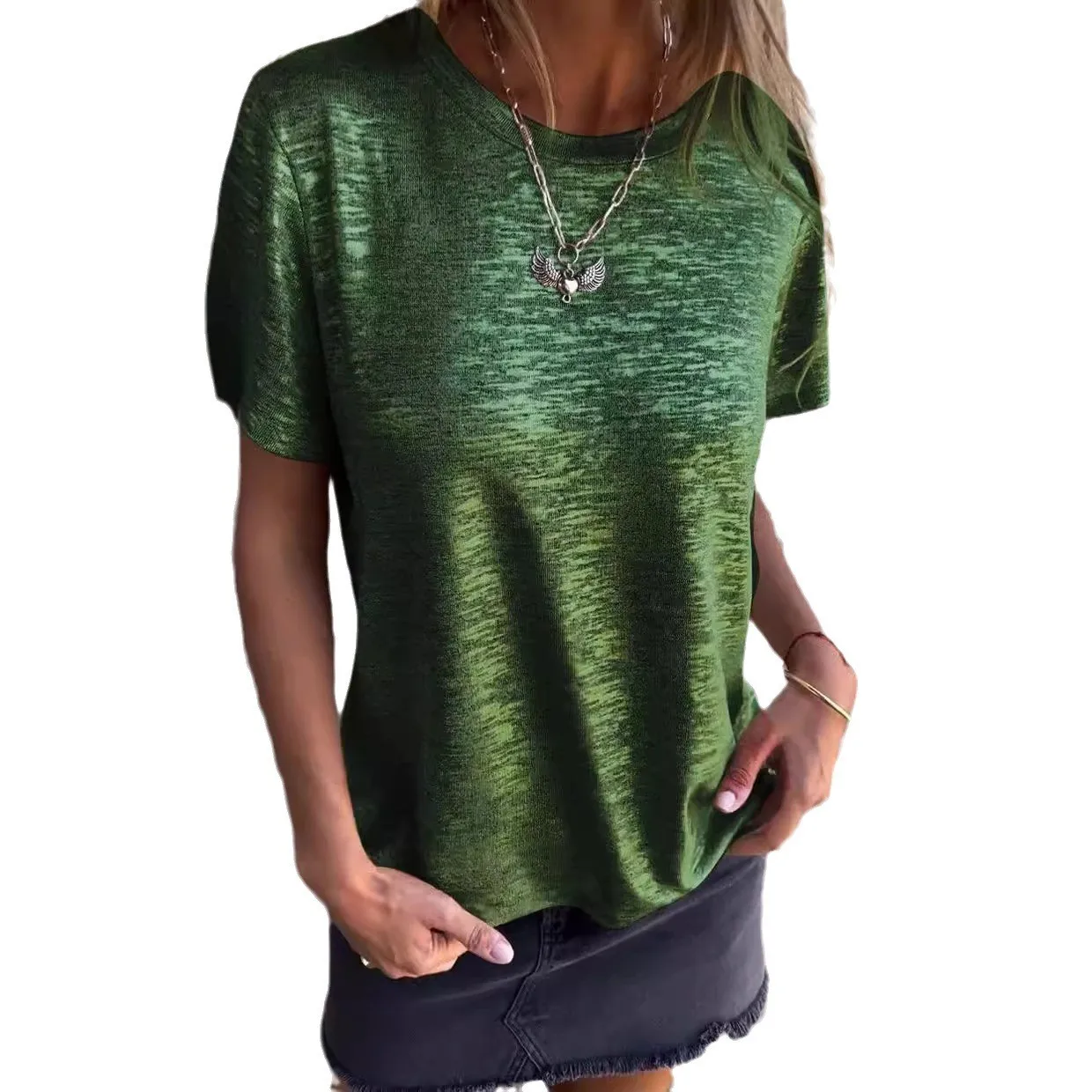 Women's Round Neck Short Sleeve Loose Fit Pullover Foil Print Glitter T Shirt Female Clothing Women T-shirts And Polos Woman
