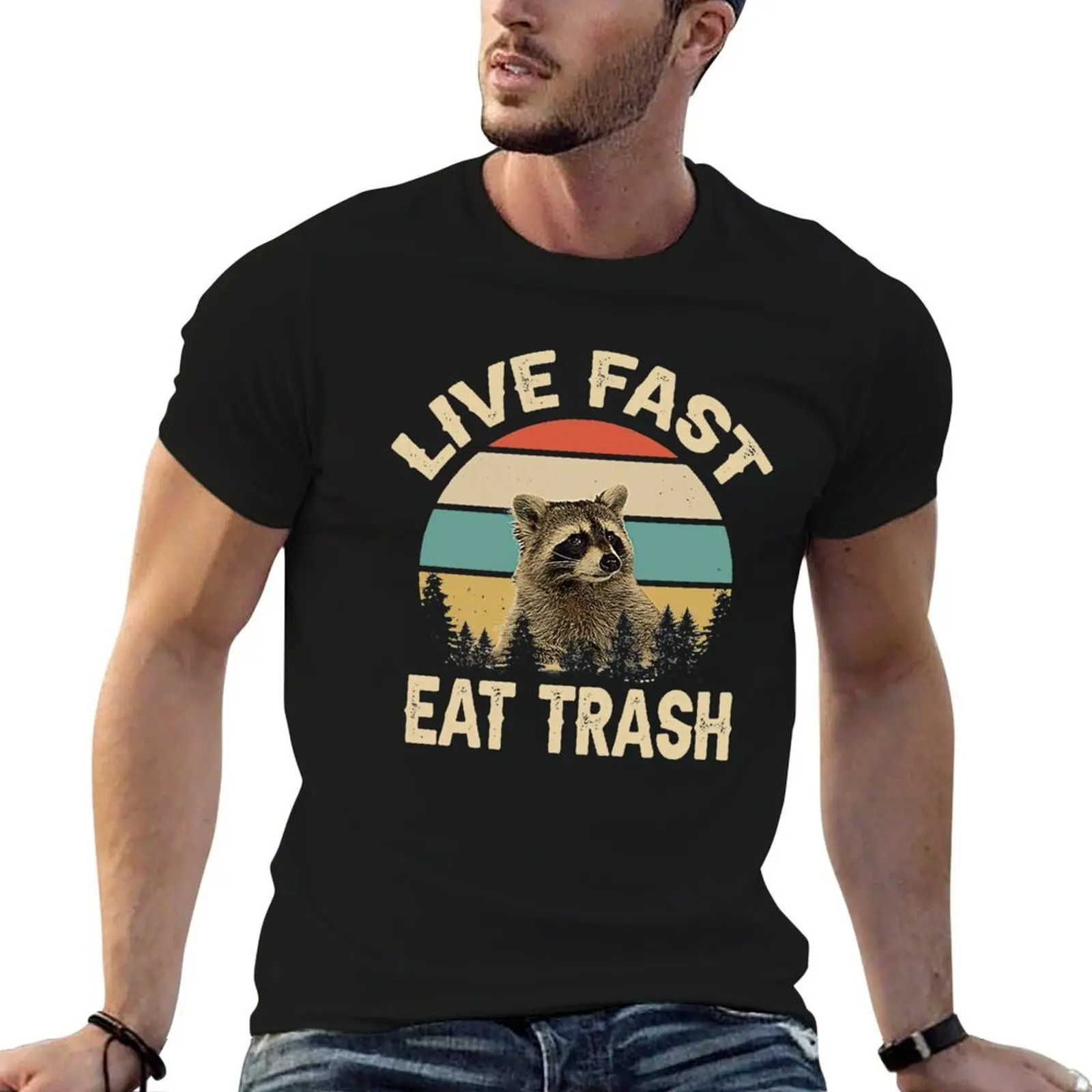 Live Fast Eat Trash Funny Raccoon T-Shirt t shirt man cotton anime t shirts for man cotton t shirts man 100% T-shirt