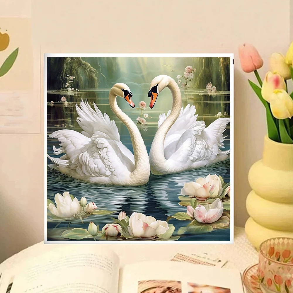 Huacan New Diamond Painting Animal Swan Kit Full Square Round Drill Mosaic Flower Diy Gift Home Decorative Rhinestone Pictures