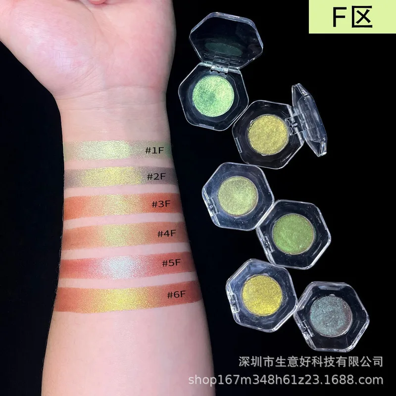 Tavolozza di ombretti camaleonte ottico con diamante scintillante Texture metallica lucida