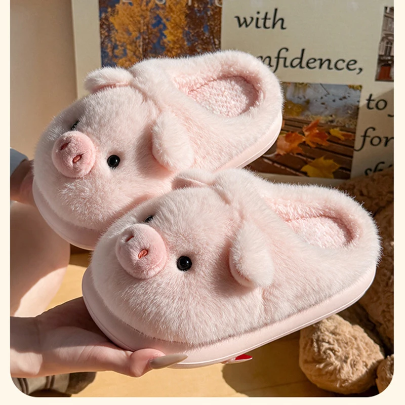 Winter-Plüsch-Hausschuhe für Damen, Cartoon-Schwein-Tier-Design, flauschige Plateauschuhe, Mädchen-Mules, flauschige Pelz-Slides für den Innenbereich, weiche Sohle, rutschfest, warm. – Detail 18