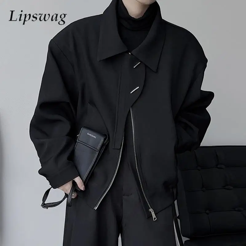 

Streetwear Fashionable Men's Slim Jackets Spring Autumn New Casual Solid Color Outerwear For Mens Vintage Lapel Zipper Cardigan