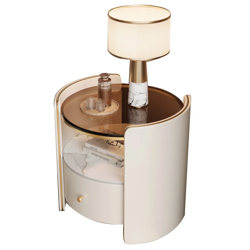 Solid wood bedside table 2025 new simple round bedroom home light luxury high-end bedside table
