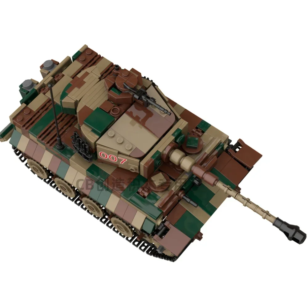 MOC WW2 Military Weaponry Series Tiger Tank 007 DIY Building Block Army Soldiers Tank Vehicle Model Bricks Toys Kid Gifts