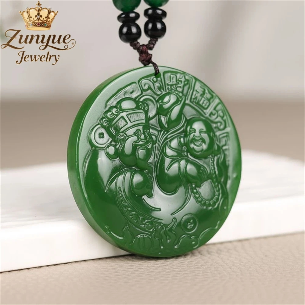 

Natural Hetian Jade Pendant Of The God Of Wealth And Maitreya Buddha Luxury Quality Jewelry Fashion Jewelry Exquisite Charms
