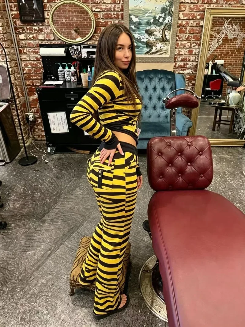 Leopard Camouflage Print Zebra Stripes Casual 2 Piece Set Women Tracksuits Long Sleeve Zipper Hooded Sweatshirts + Pockets Pants