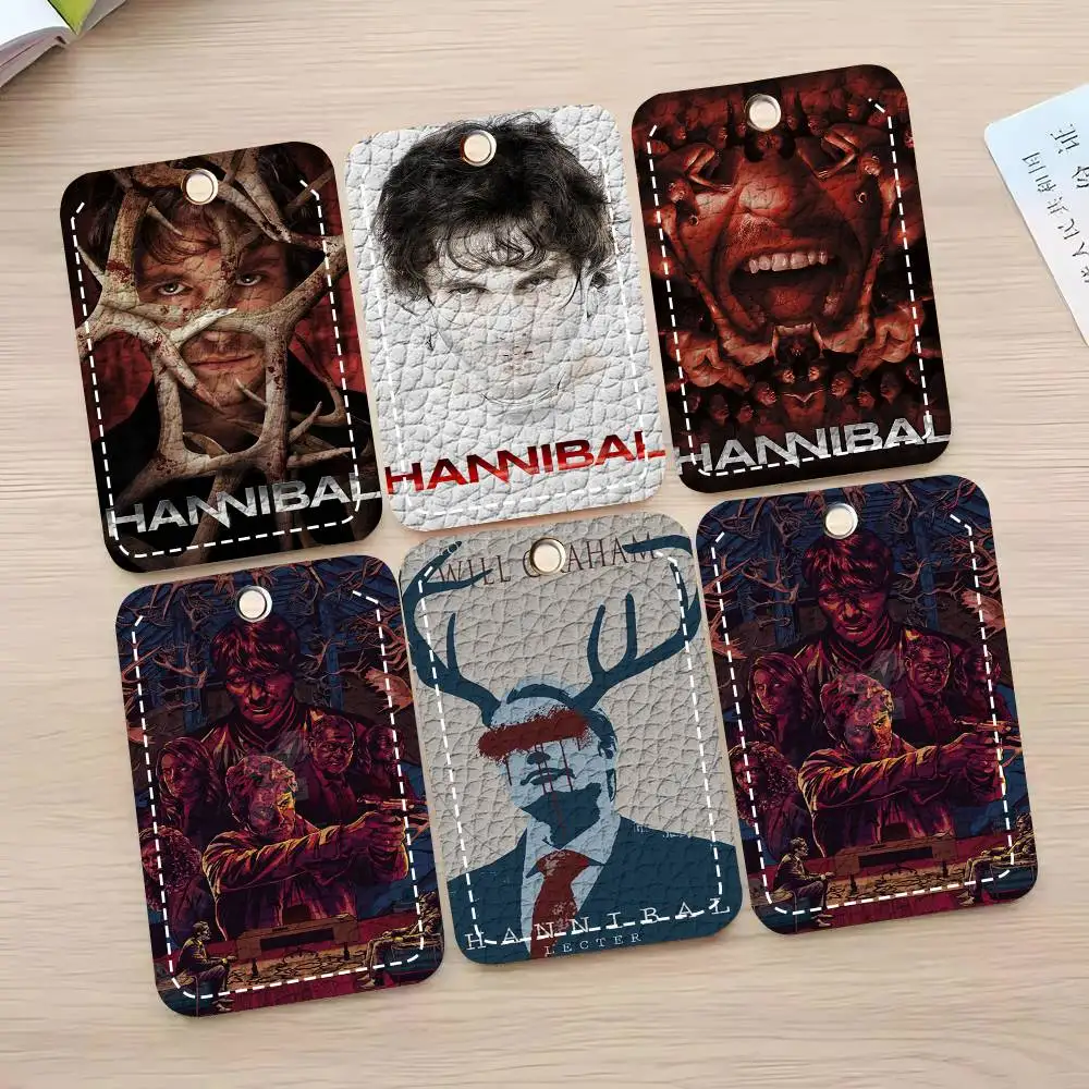 Horror TV Series Hannibal Card Case Keychain Access Card Bag Key Tag Ring Leather Card Holder Key Ring Access