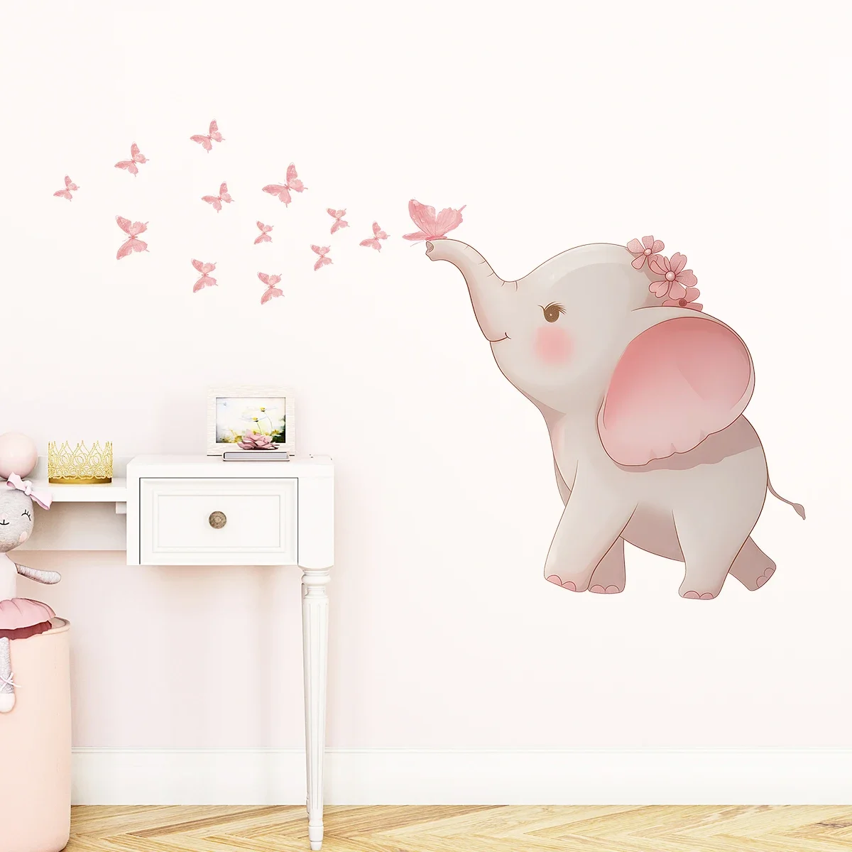 Cartoon Cute Elephant Butterflies Wall Stickers for Kids Room Decor Living Room Wall Decals Bedroom Home Decoration Accessories
