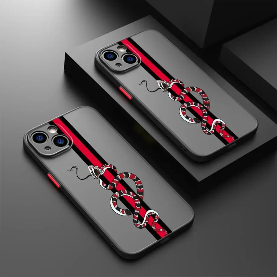 Classic Street Snake Line Phone Case for IPhone 16 15 14 13 12 11 Mini Pro Max X XR XSMax 7 8 6 6s Plus Matte Clear Back Cover