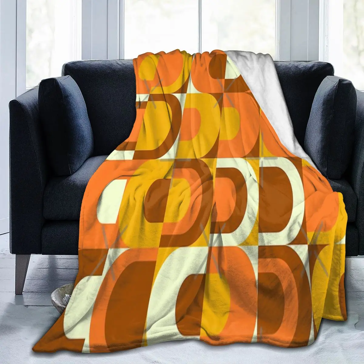 70s Pattern Retro Inustrial In Orange And Brown Tones An Ultra-Soft Micro Fleece Blanket