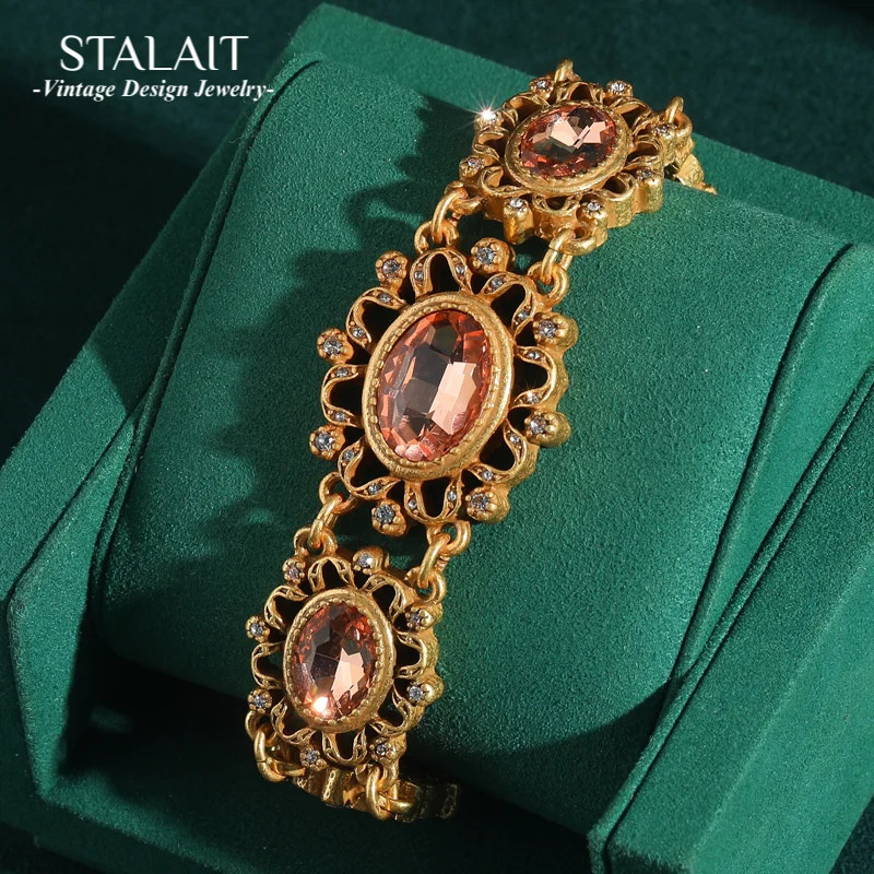 

Винтажные ювелирные изделия, цепочка золотого цвета, розовый браслет, хрустальные подвески для женщин, дизайнерские роскошные аксессуары, антикварный подарок на День Святого Валентина