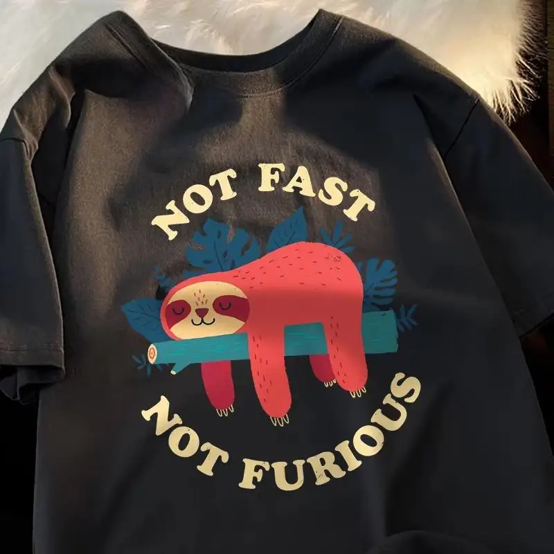 Not Fast Not Furious Cute Sloth Male T Shirts Hip Hop Crewneck Short Sleeve Summer Tops Casual Sweat Oversized T-Shirts - view 5
