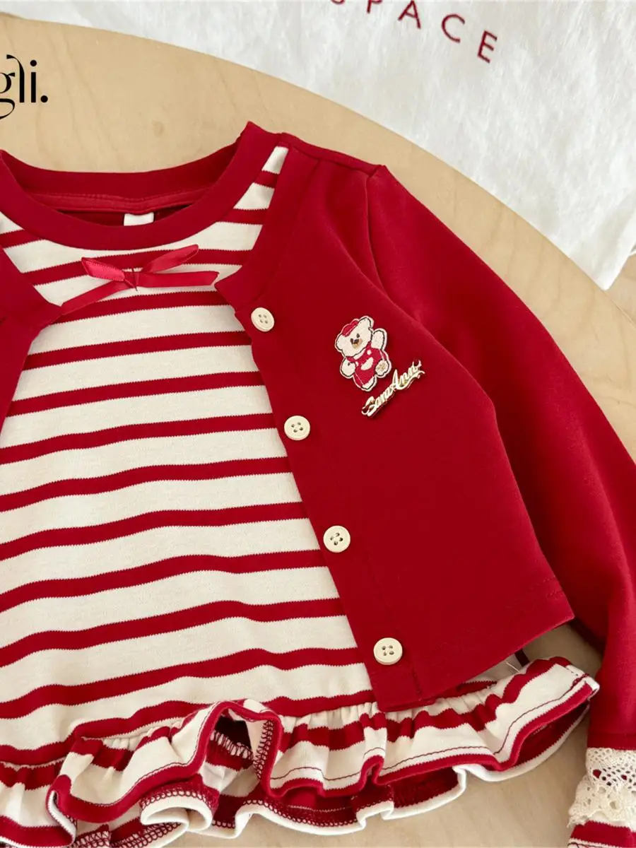 بلوزة بناتي بنمط مخطط للربيع والخريف، بلوزة قصيرة للأطفال، أكمام طويلة، ياقة عالية، مواد أخرى، جديد 100% لعام 2025