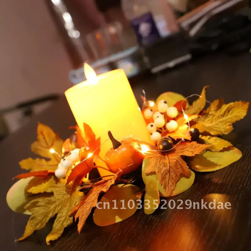 

Thanksgiving Maple Leaf Candle Holder Simulation Pumpkin Garland Autumn Colors Decorations 30cm Maple Leaf Ornaments for Holiday