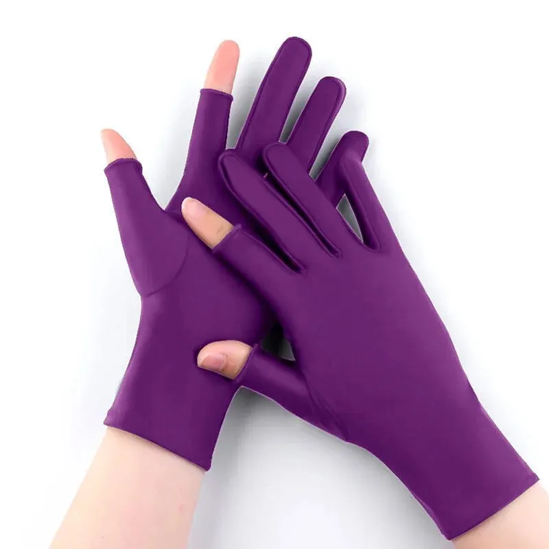 Langmao Girls Ladies Summer Spring Autumn Tea Picking Sun Protection Thin Riding Driving Gloves Leakage Two Fingers Ammonia