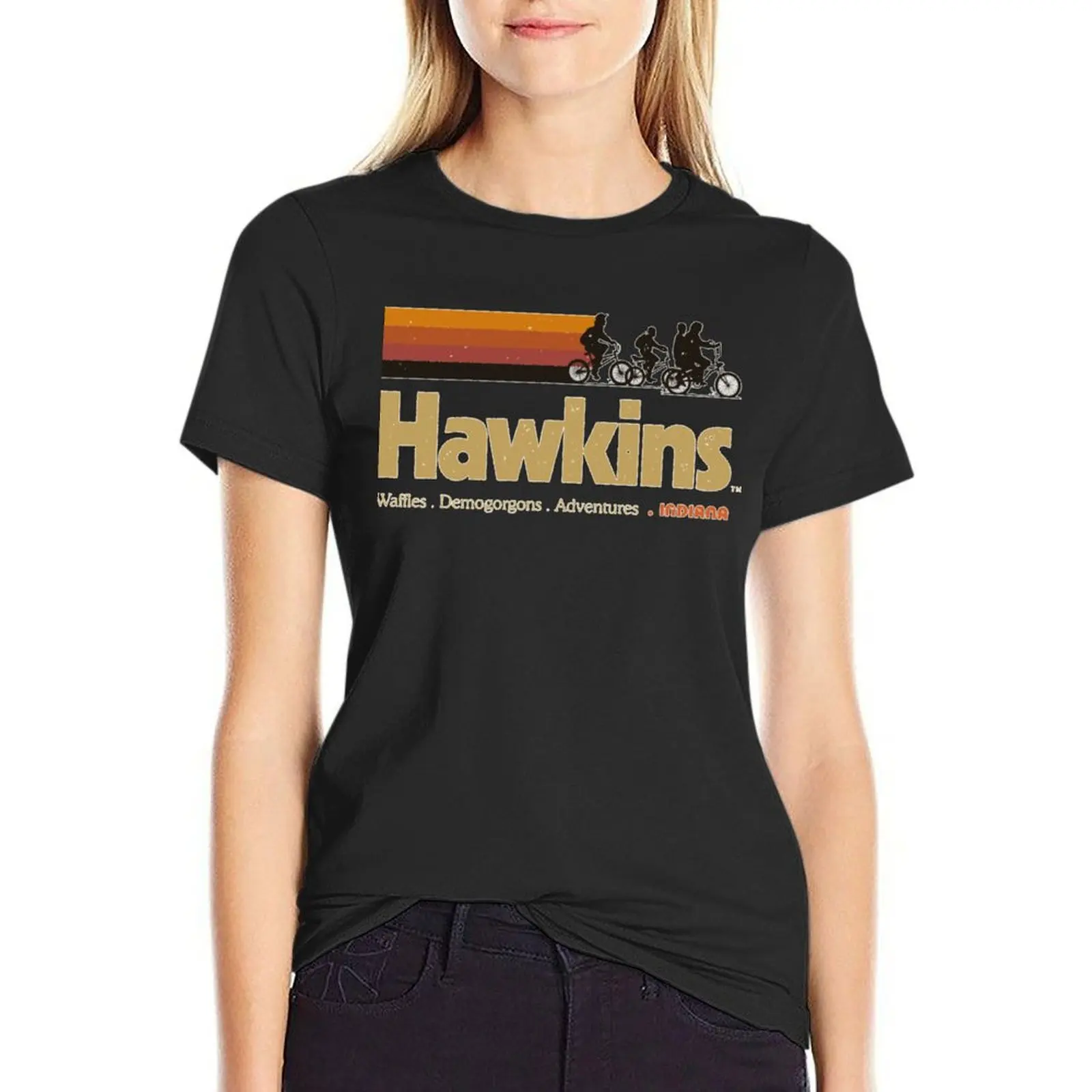 

Visit Hawkins Indiana Vintage 80's TV Series T-Shirt summer top female animal prinfor Top Women