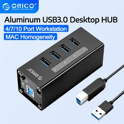 ORICO USB 3.0 Hub Aluminum High-speed USB Splitter Multiple 4/7/10Ports with 12V Power Adapter Support BC 1.2 Charging Splitter
