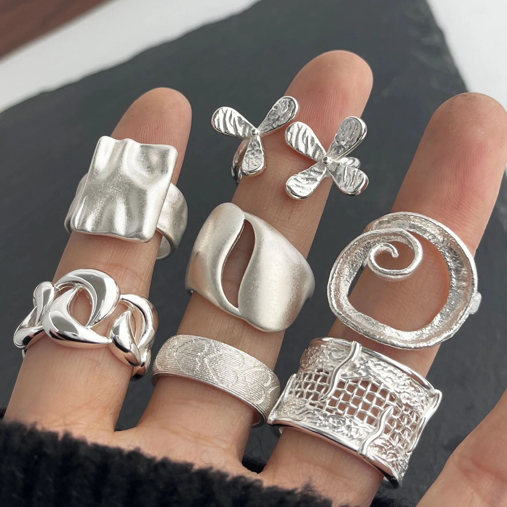 925 Sterling Silver Rings for Women Couple Minimalist Handmade Simple Flower Bow Heart Ring Fine Jewelry Gift Prevent Allergy
