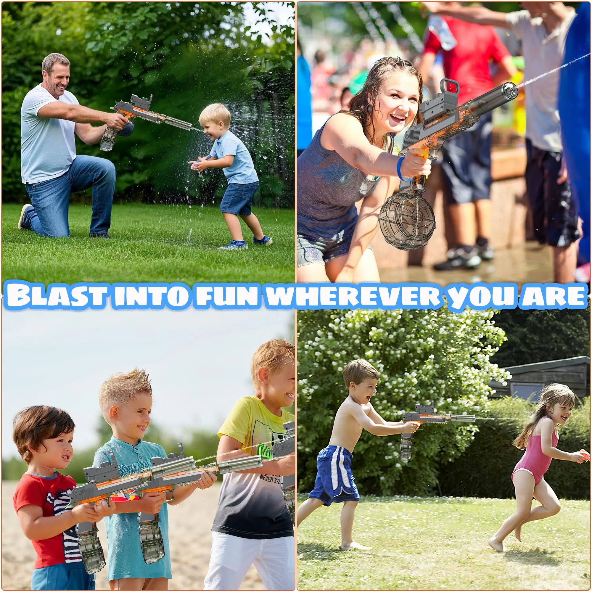 구멍 플래시가있는 자동 전기 물총, 성인을위한 강력한 물총 권총 어린이 여름 야외 수영장 해변 파티 장난감