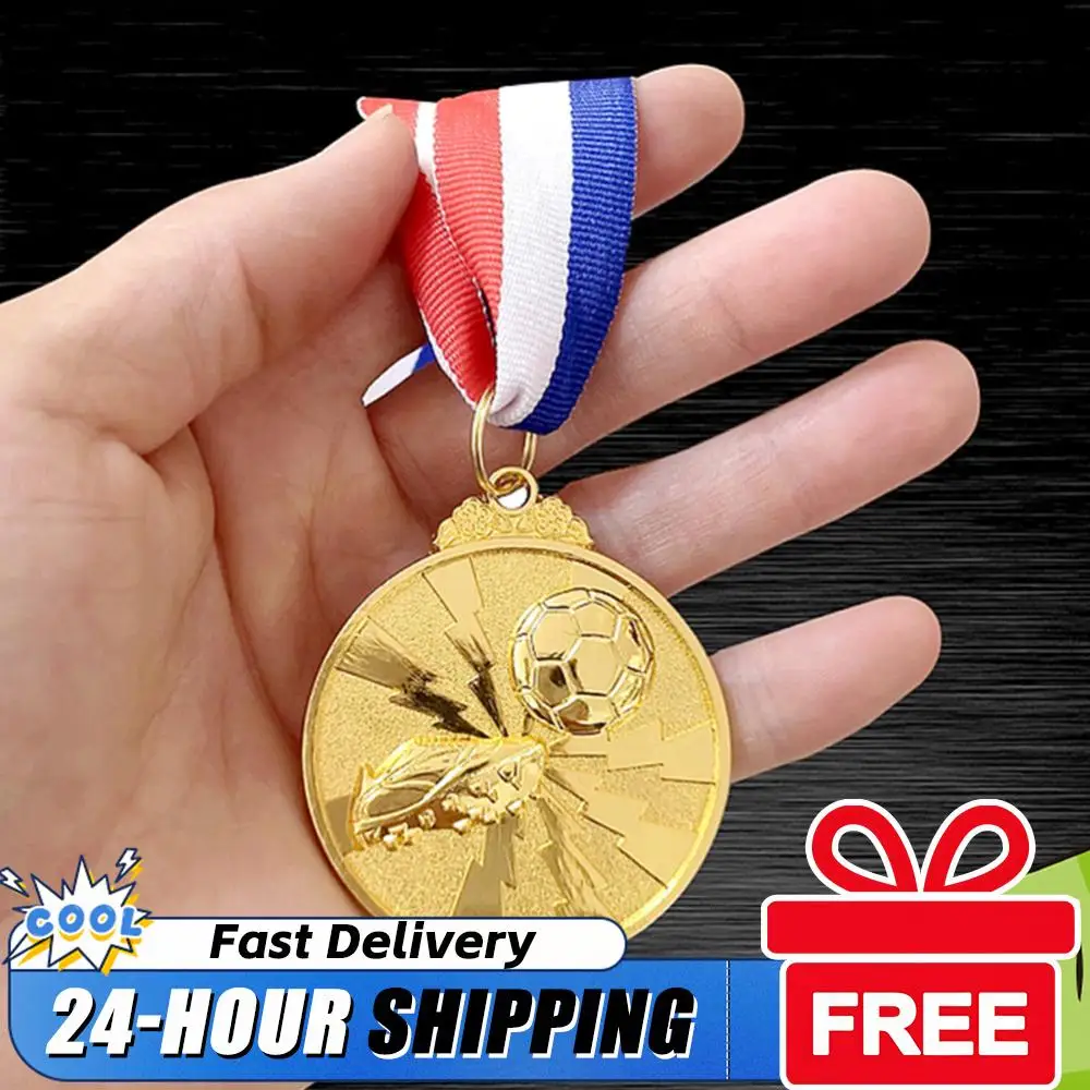 

1/5/10 шт. золотые, серебряные бронзовые награды, 2-дюймовые футбольные медали из цинкового сплава с шейной лентой для спортивных соревнований, празднования