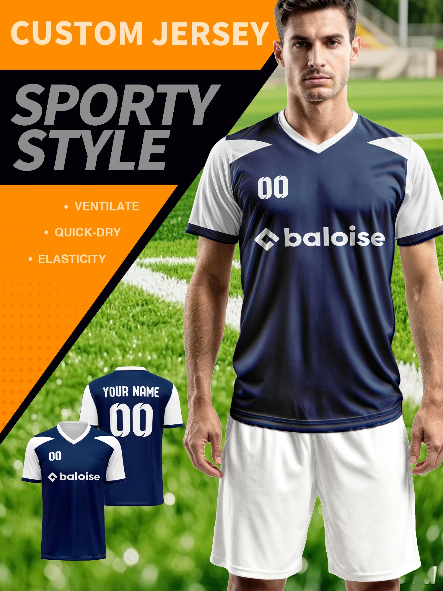 2026 Men's and Women's Customized Name and Number Sports V-Neck Jerseys, Quick-Drying, Fashionable, Sublimation Technology