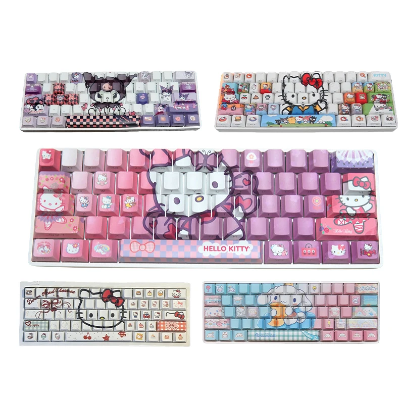 

В наличии Sanrio Kuromi Hello Kitty Cinnamoroll DIY PBT колпачок для клавиатуры Адаптируется к клавиатуре 60/65/68/122 Оригинальная высота Боковая гравировка света