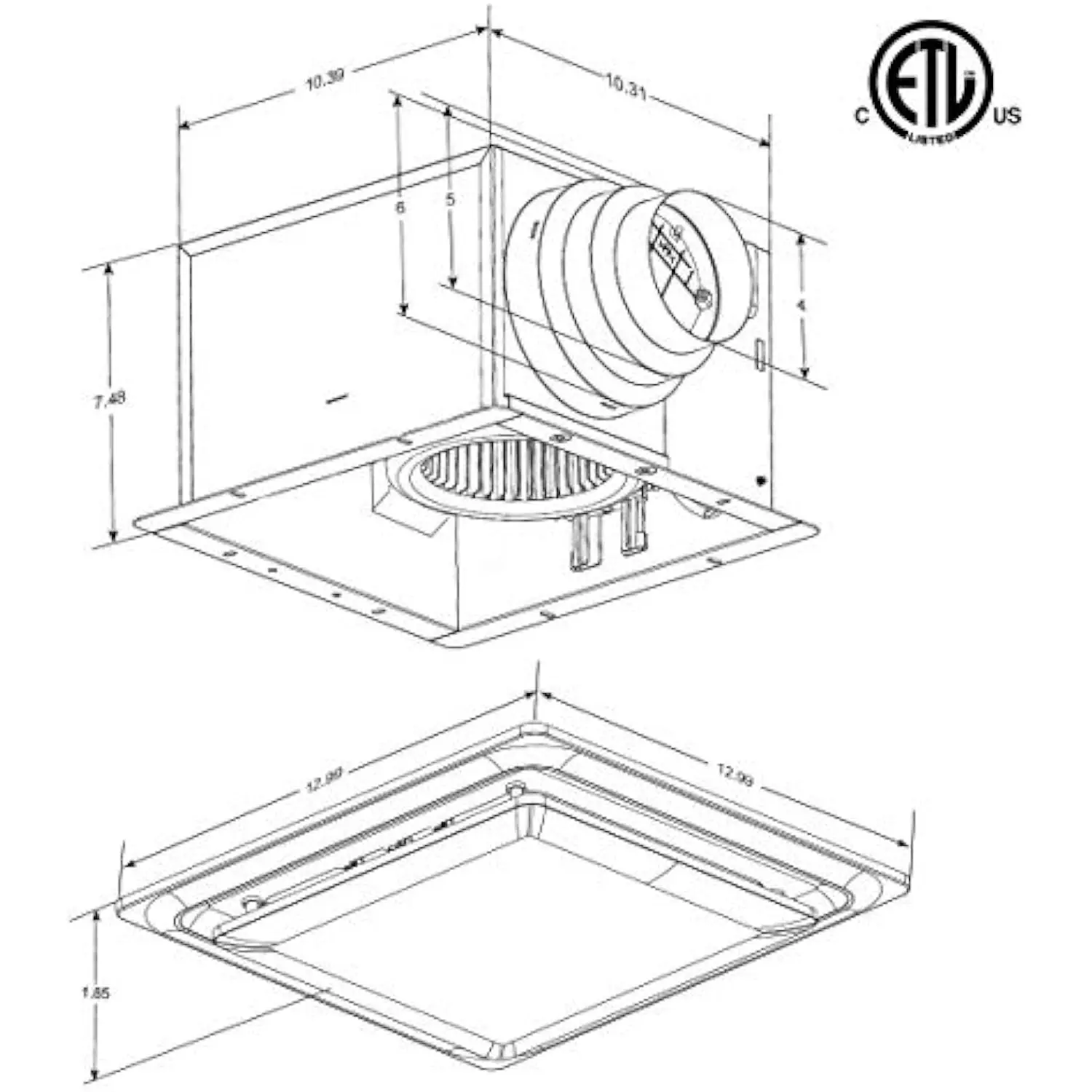 ABF110 L5 W ABF110L5 ขายึดเพดาน 110 CFM พร้อมไฟ LED/ไฟกลางคืน ได้รับการรับรอง Energy Star พัดลมระบายอากาศในห้องน้ําสีขาวเงียบ