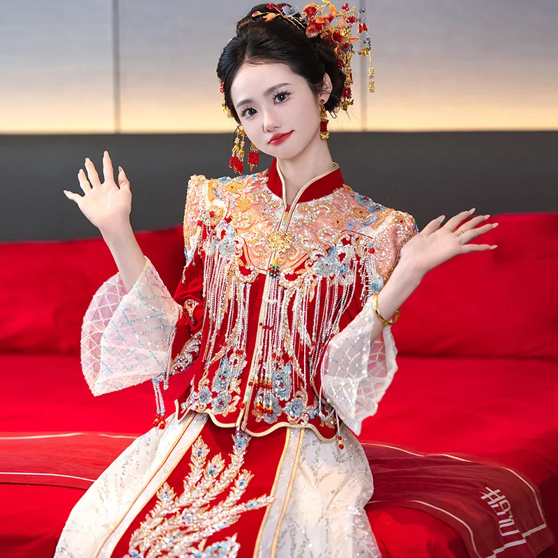 فاخر الوقوف طوق Xiuhe 2025 فستان زفاف العروس الصينية الجديدة معطف التنين والعنقاء فستان النمط الصيني الرجعية #3