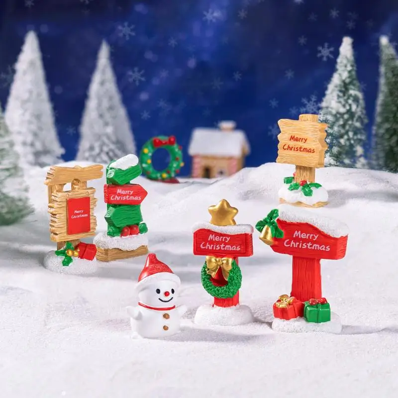 Simulation Micro Landscape Christmas Decorations Resin Road Sign DIY Fairy Garden Ornament Dollhouse Miniature Crafts