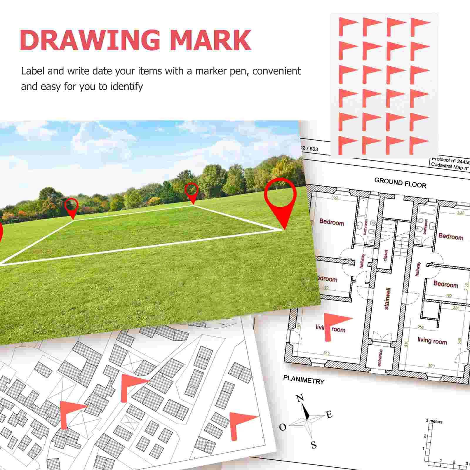 12 Sheets Nail Stickers Flag Shaped Label Adhesive Classification Banner Map Decals Marking Labels Paper DIY