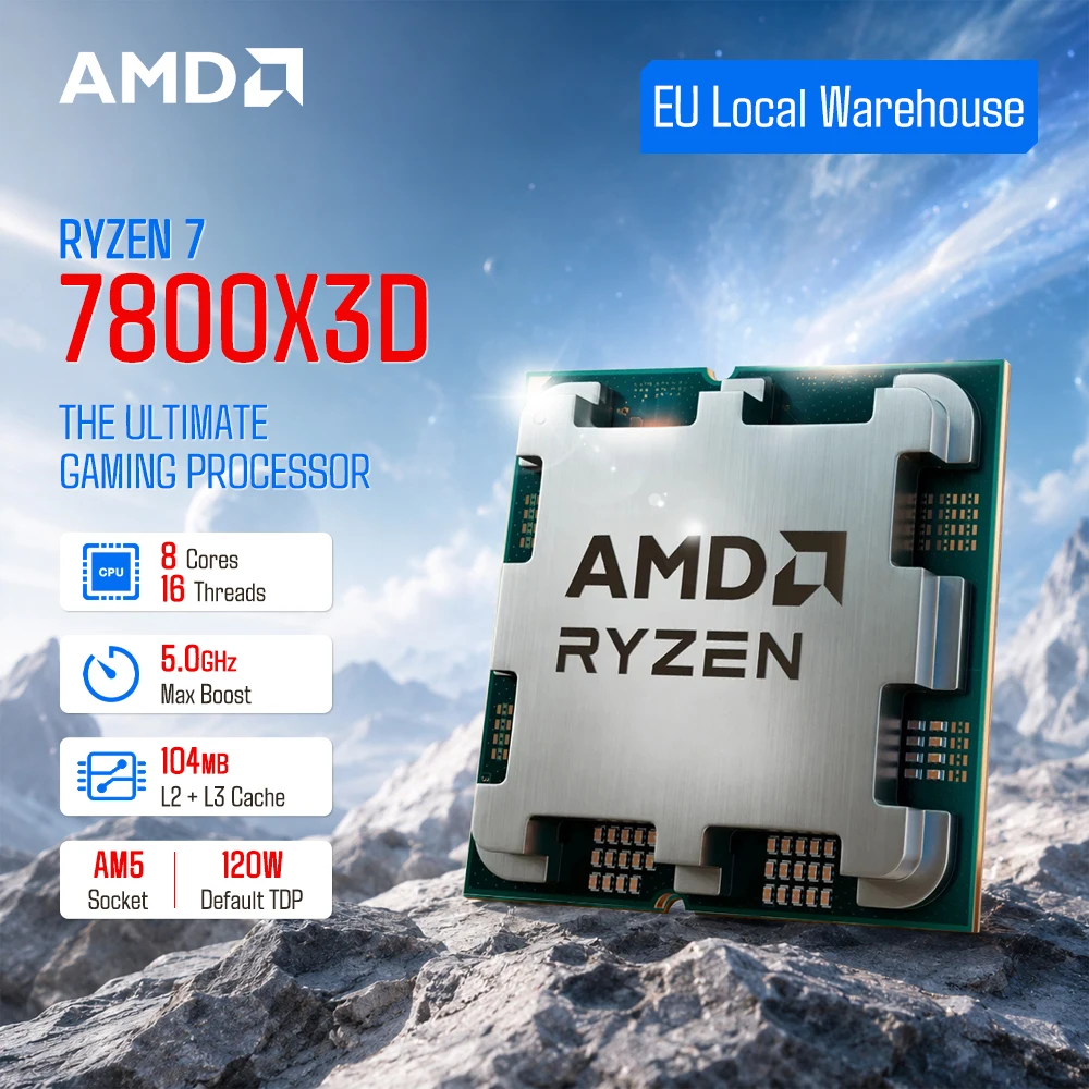Procesador AMD Ryzen 7 7800X3D de 5.0GHz, 8 núcleos, 16 hilos, 5nm, L3=96 MB, Socket AM5, DDR5, Nuevo, para juegos, R7 7800x3d, sin enfriador.