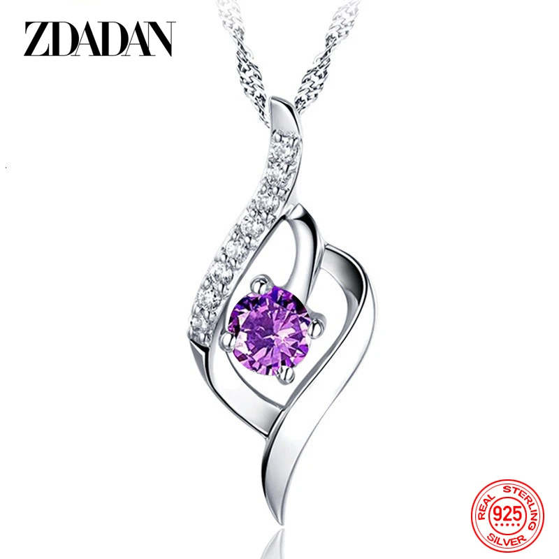 ZDADAN 925 Sterling Silber Herz Amethyst Halskette Für Frauen Mode Hochzeit Schmuck