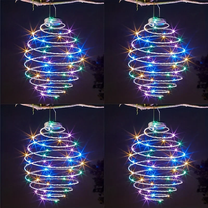 4pcs Solar Pineapple Lamp, Spring Lamp, Iron Lantern, 15LED Copper Wire Lamp String, Outdoor Waterproof Garden Decorative