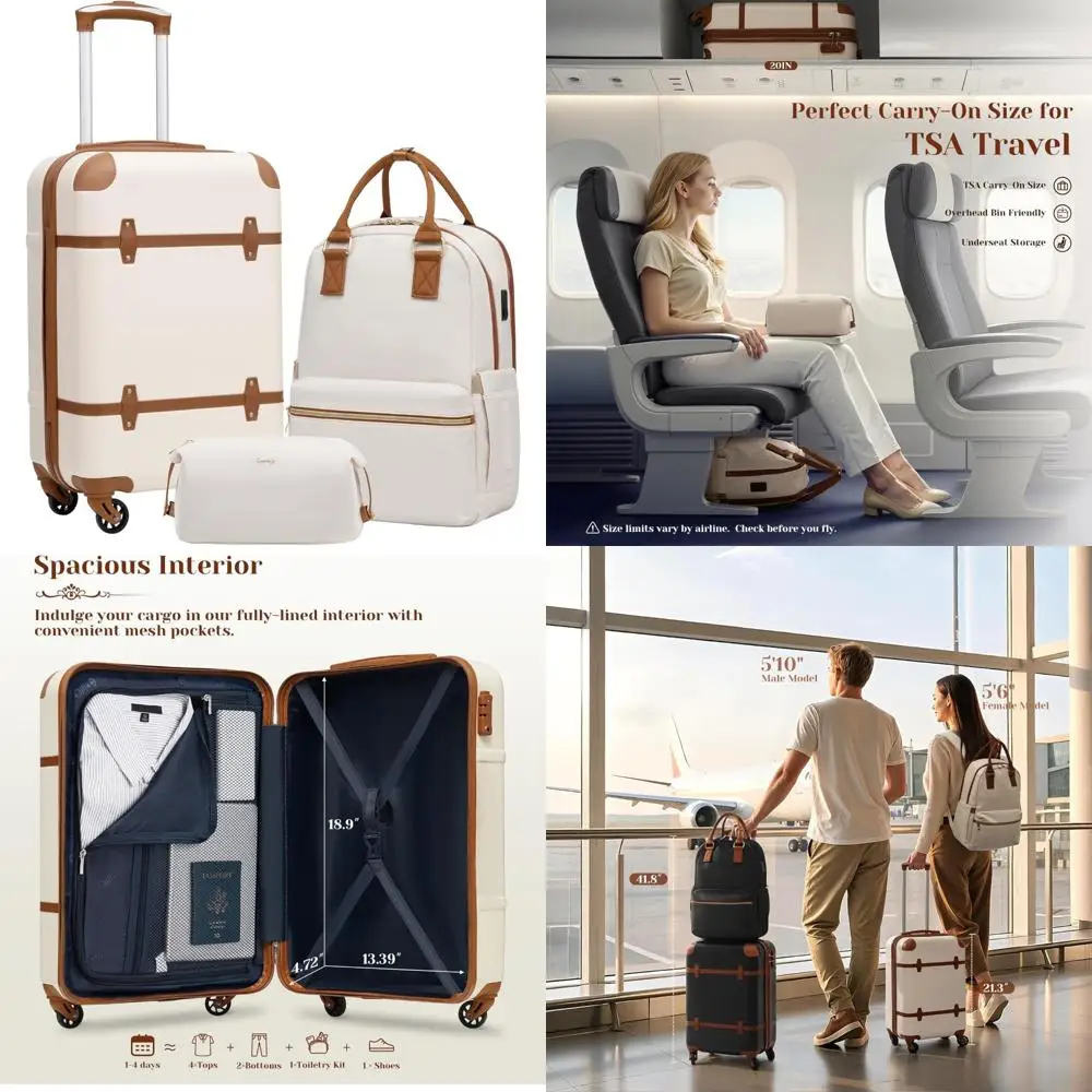 

3 Piece Hardside Spinner Suitcase Set with TSA Lock, Telescopic Handle, and Carry-On Luggage in White