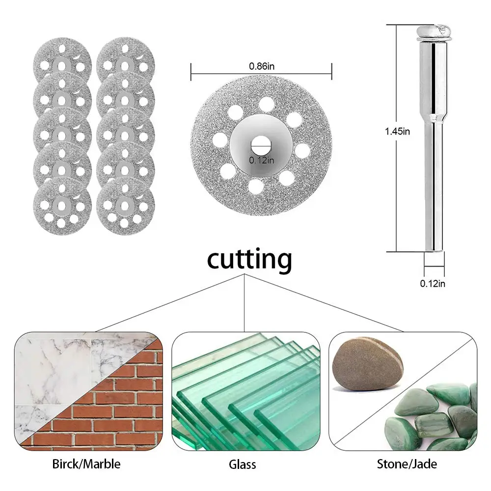 60 Pcs Rotary Cutting Wheels Tool Kit with Cut Off Wheels Disc Saw Blades Cutter Diamond Cutting Mandrels for Wood Glass Plastic