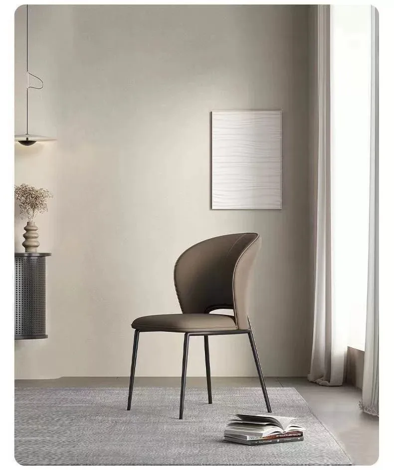 Italian-Style Minimalist Metal Dining Chair PU Leather Upholstery Luxurious High-End Design for Home Office Table Use Durable