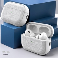 For Airpods Pro3 Case Luxury Lychee Leather Business Earphone Case with Hook Strap Headphone Cover For Apple AirPods 4 3 2 1 Pro