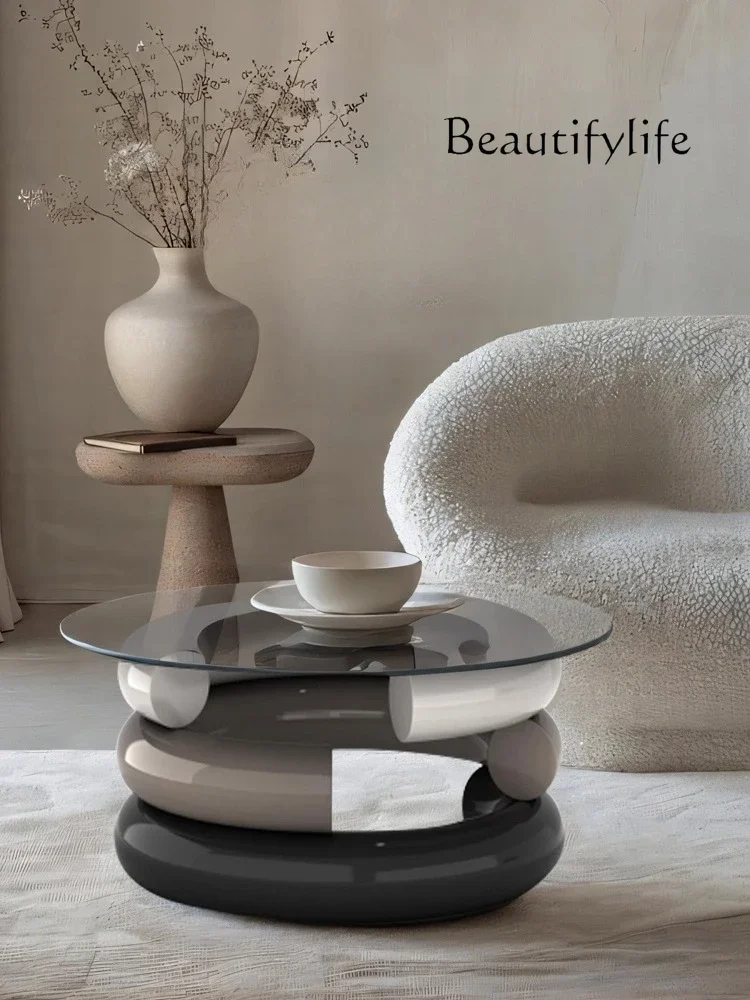 

R Italian Minimalist Gray Glass Tempered Glass Designer Creative Living Room Storage High-end Coffee Table Side Table