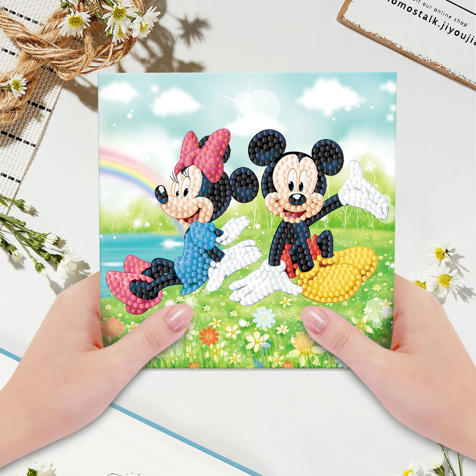 Disney kreskówka myszka miki Minnie kartka z życzeniami Diy diament malowanie karty 5d diament malarstwo mozaika ręcznie sztuki dziękuję kartka z